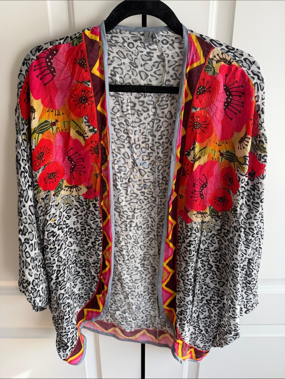 Floral Pop Leopard Open-Front Women's Blouse NWOT